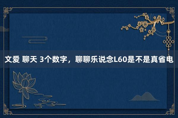 文爱 聊天 3个数字，聊聊乐说念L60是不是真省电