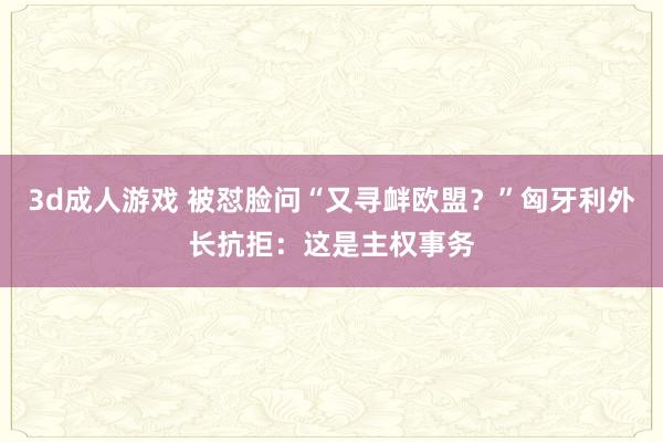 3d成人游戏 被怼脸问“又寻衅欧盟？”匈牙利外长抗拒：这是主权事务