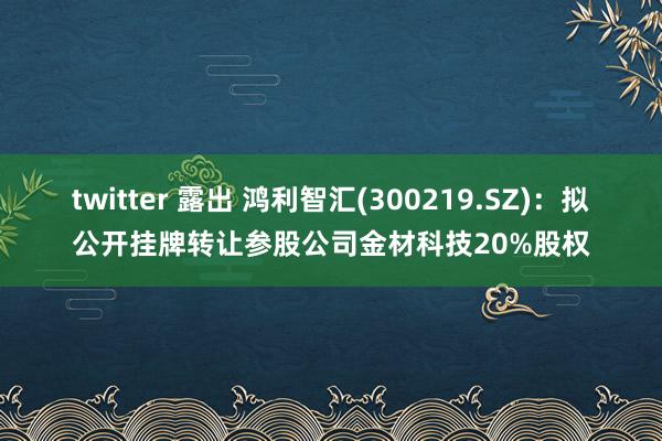 twitter 露出 鸿利智汇(300219.SZ)：拟公开挂牌转让参股公司金材科技20%股权